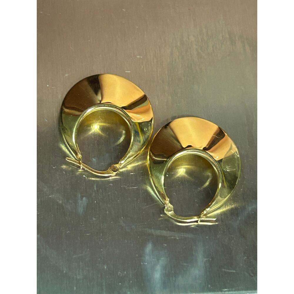 Vintage 14k solid yellow gold chunky oversized hoop earrings fine jewelry - Picture 7 of 11